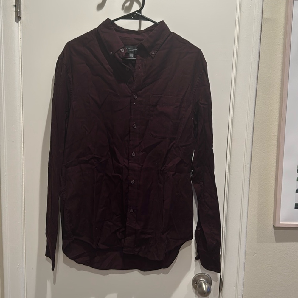 Club Monaco Burgundy Slim Fit M Long Sleeve Button Up